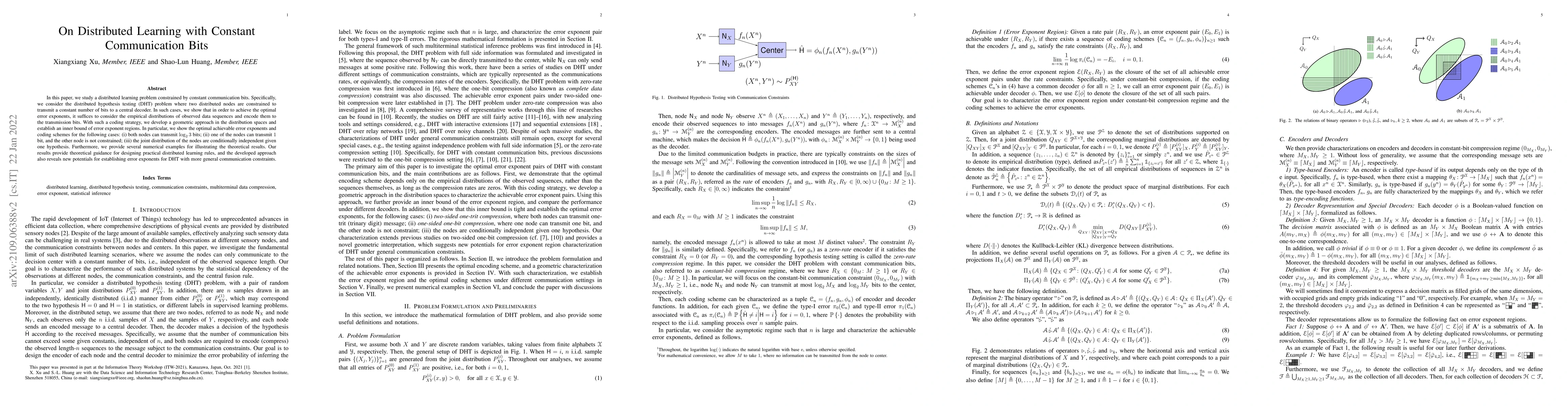 Thumbnail for On Distributed Learning with Constant Communication Bits