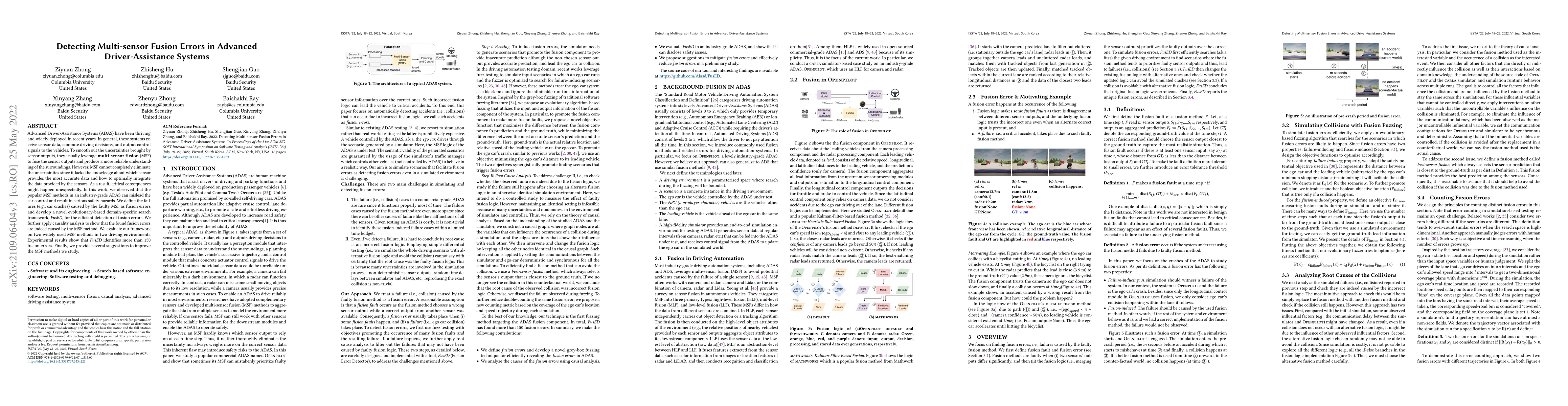 Thumbnail for Detecting Multi-Sensor Fusion Errors in Advanced Driver-Assistance
  Systems
