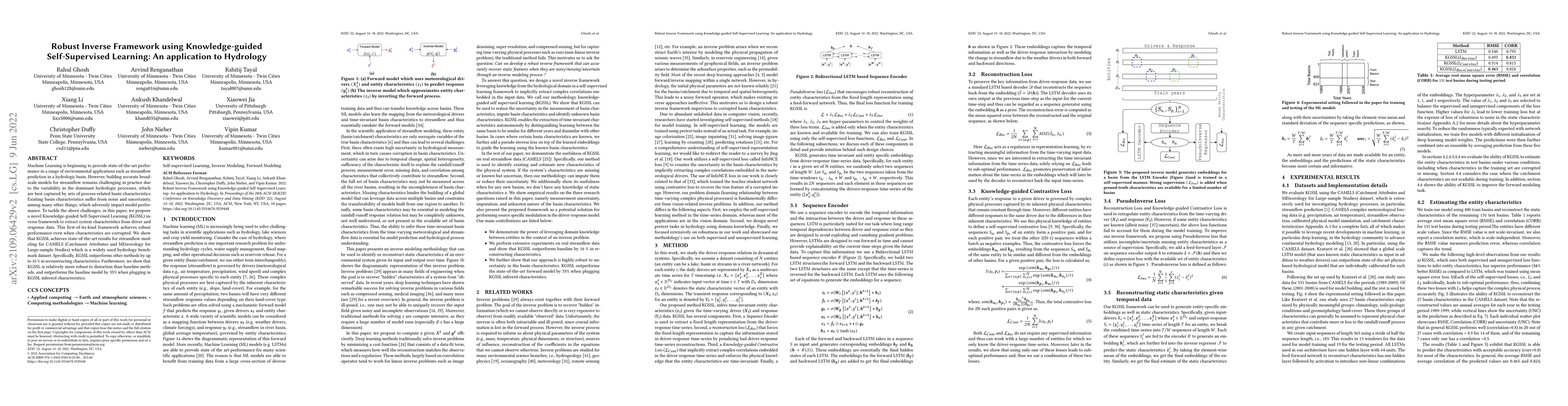 Thumbnail for Robust Inverse Framework using Knowledge-guided Self-Supervised
  Learning: An application to Hydrology