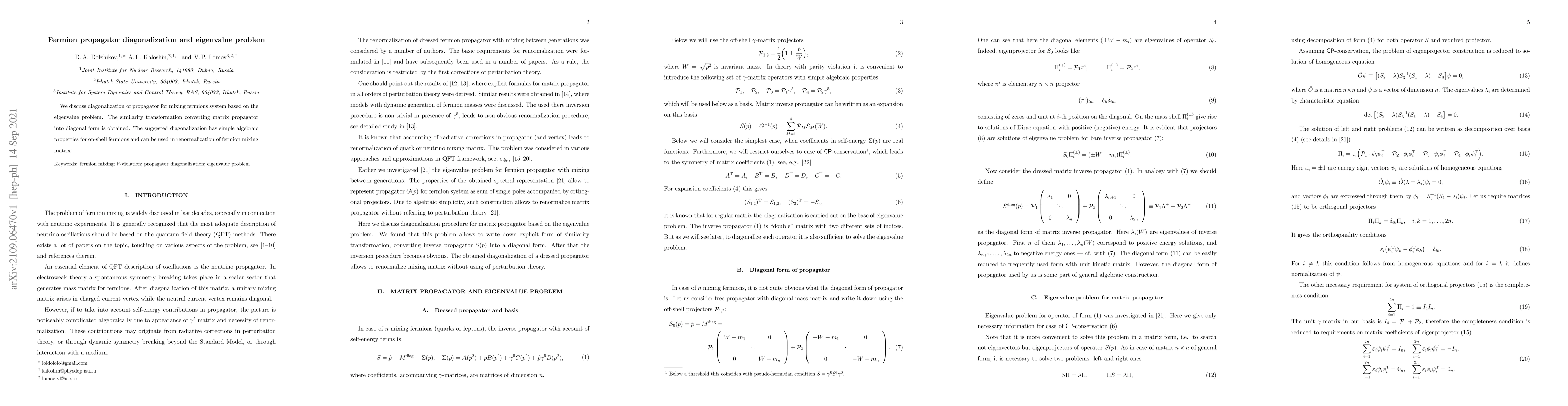 Thumbnail for Fermion propagator diagonalization and eigenvalue problem