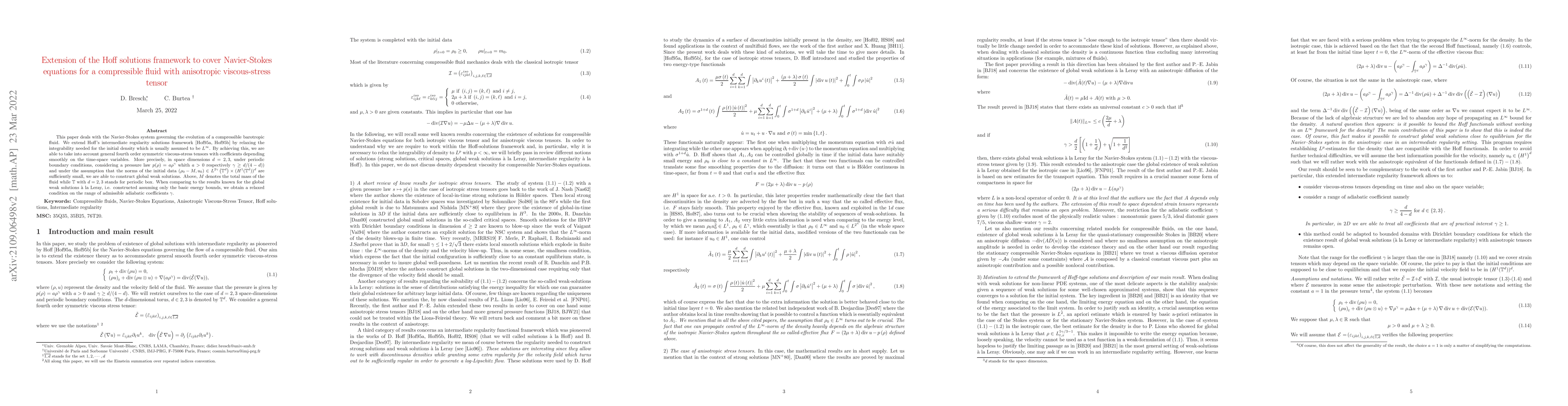 Thumbnail for Extension of the Hoff solutions framework to cover Navier-Stokes
  equations for a compressible fluid with anisotropic viscous-stress tensor