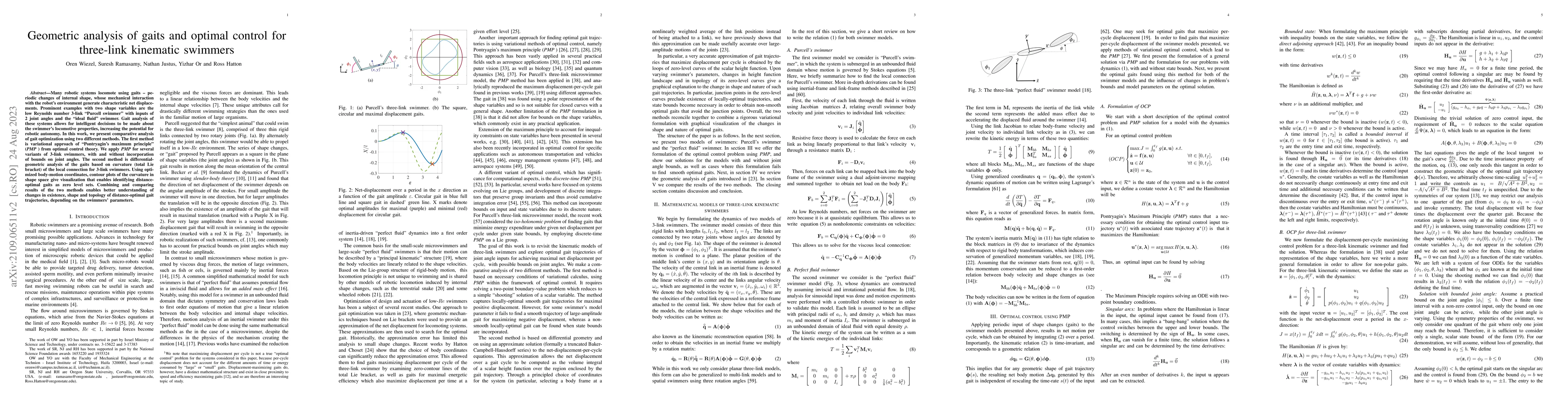 Thumbnail for Geometric analysis of gaits and optimal control for three-link kinematic
  swimmers