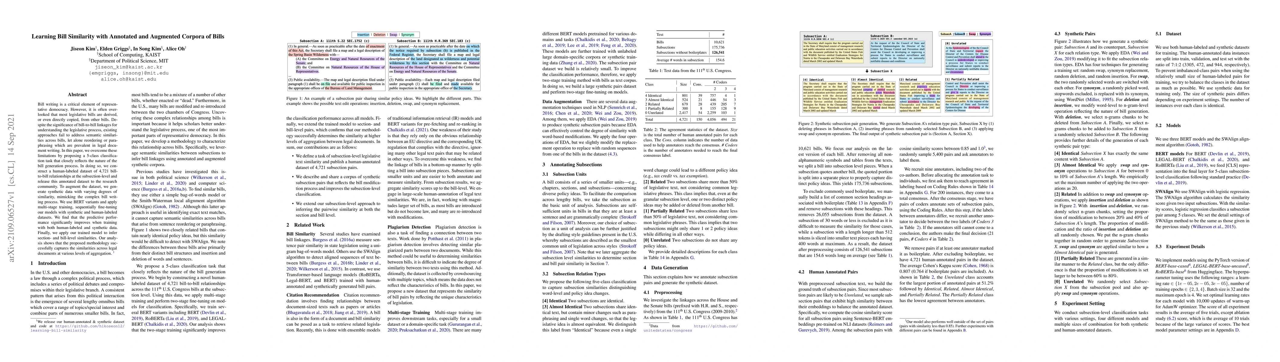 Thumbnail for Learning Bill Similarity with Annotated and Augmented Corpora of Bills