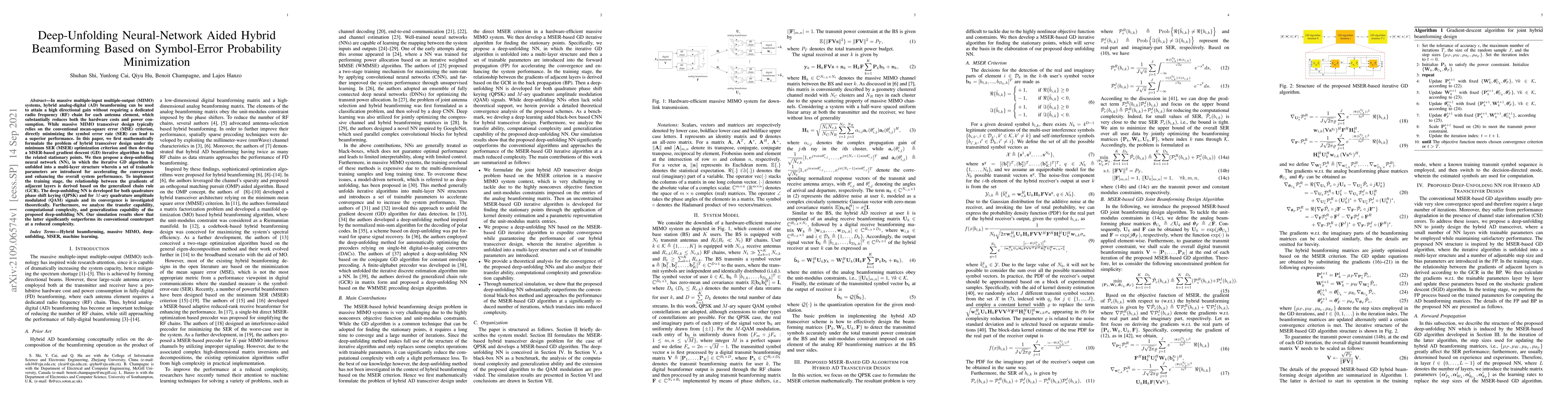 Thumbnail for Deep-Unfolding Neural-Network Aided Hybrid Beamforming Based on
  Symbol-Error Probability Minimization