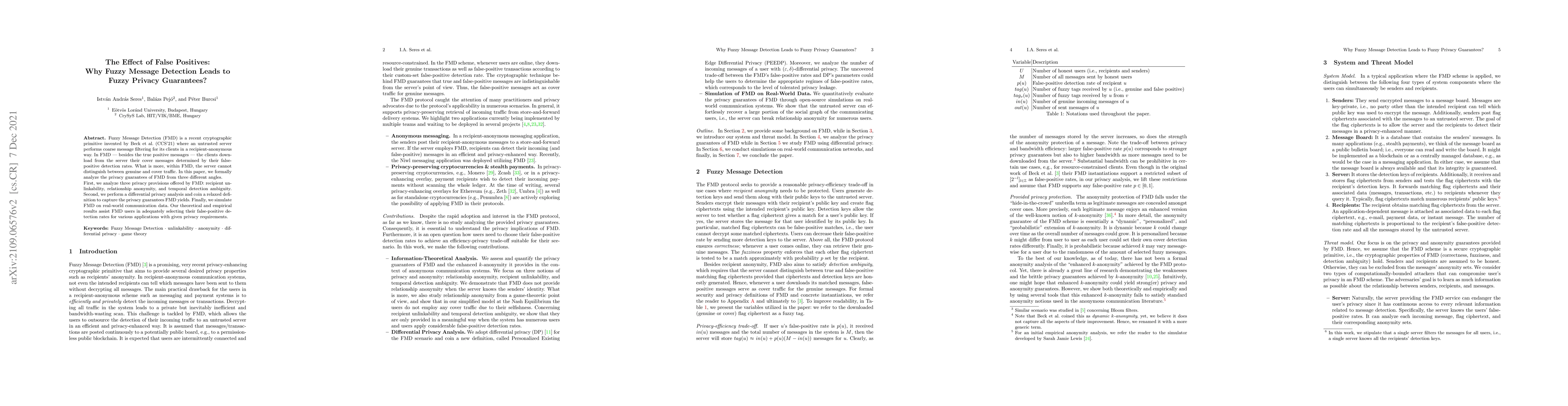 Thumbnail for The Effect of False Positives: Why Fuzzy Message Detection Leads to
  Fuzzy Privacy Guarantees?