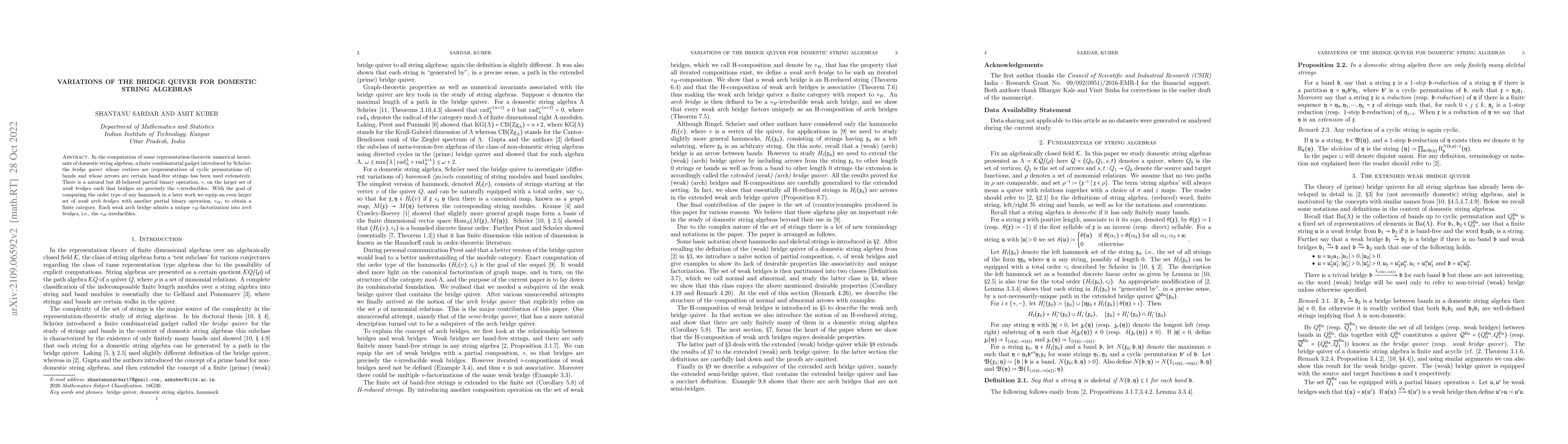 Thumbnail for Variations of the bridge quiver for domestic string algebras