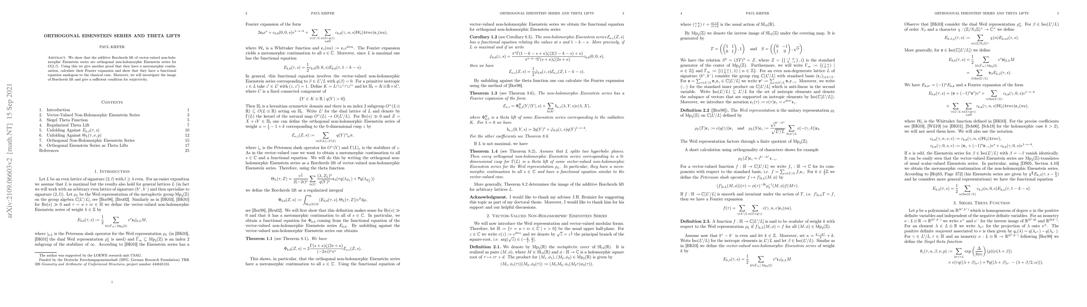 Thumbnail for Orthogonal Eisenstein Series and Theta Lifts