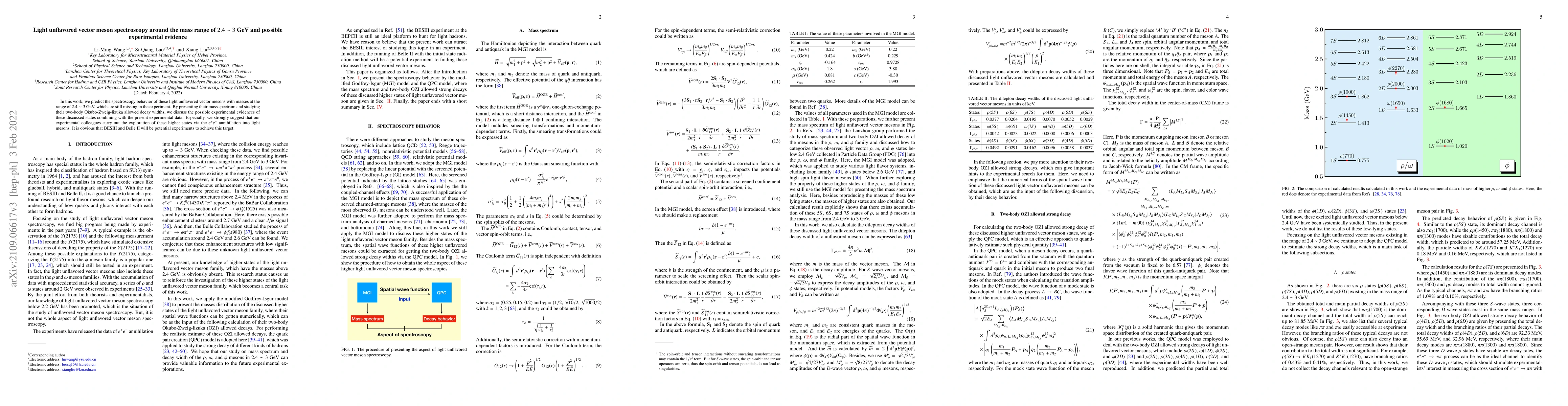 Thumbnail for Light unflavor vector meson spectroscopy around the mass range of
  $2.4\sim 3$ GeV and possible experimental evidence