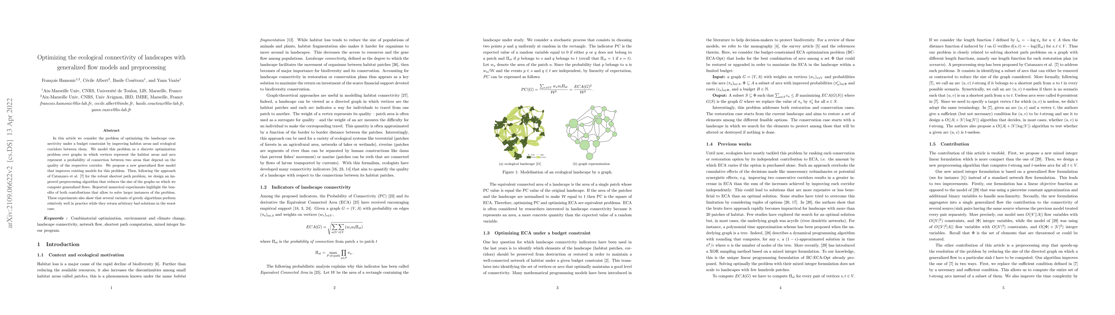Thumbnail for Optimizing the ecological connectivity of landscapes with generalized
  flow models and preprocessing
