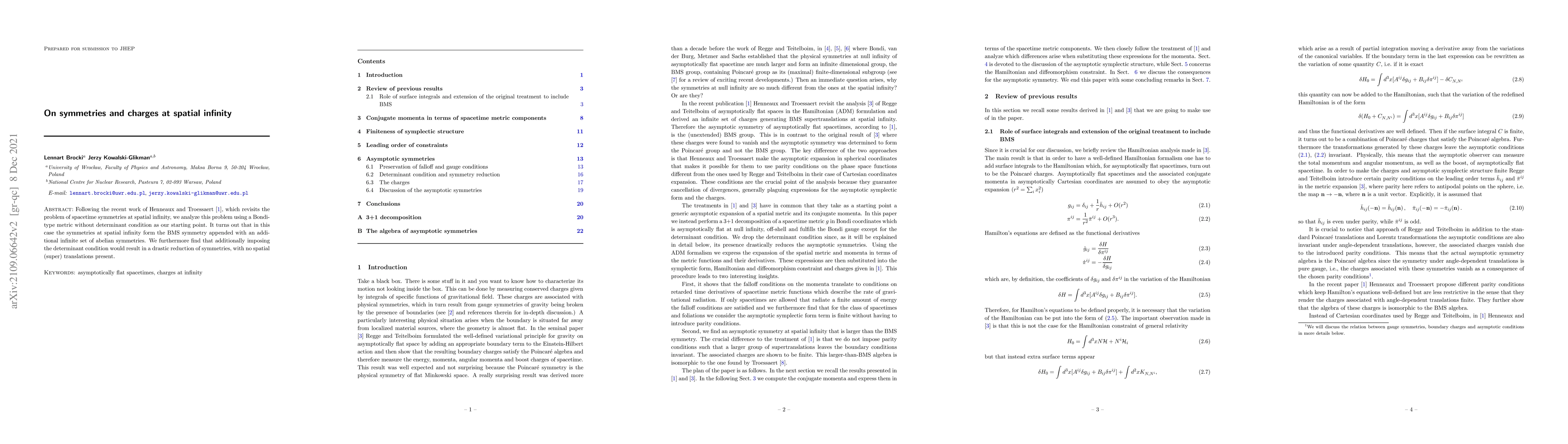 Thumbnail for On symmetries and charges at spatial infinity