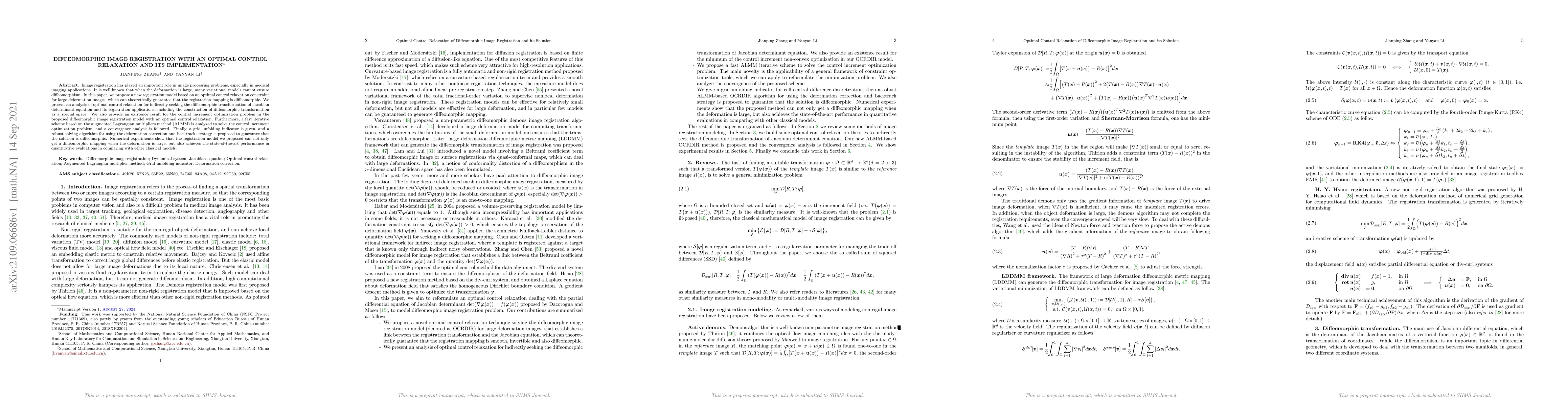Thumbnail for Diffeomorphic Image Registration with An Optimal Control Relaxation and
  Its Implementation