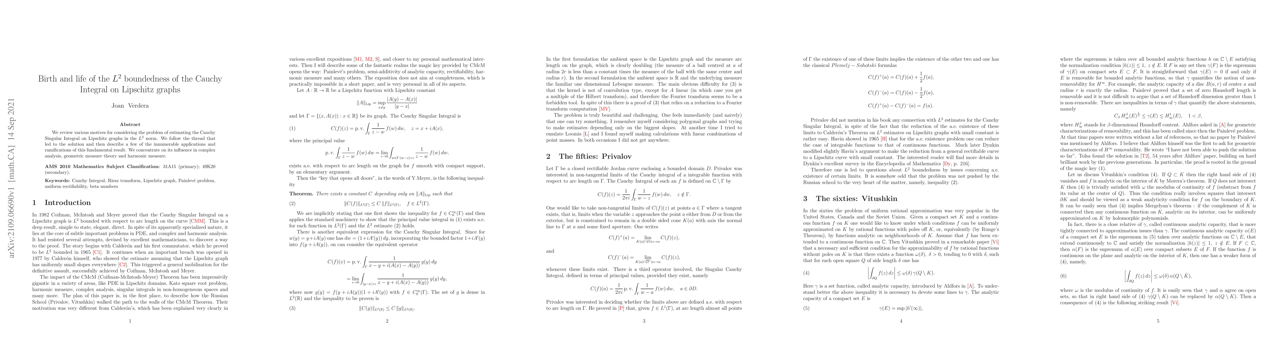 Thumbnail for Birth and life of the $L^{2}$ boundedness of the Cauchy Integral on
  Lipschitz graphs