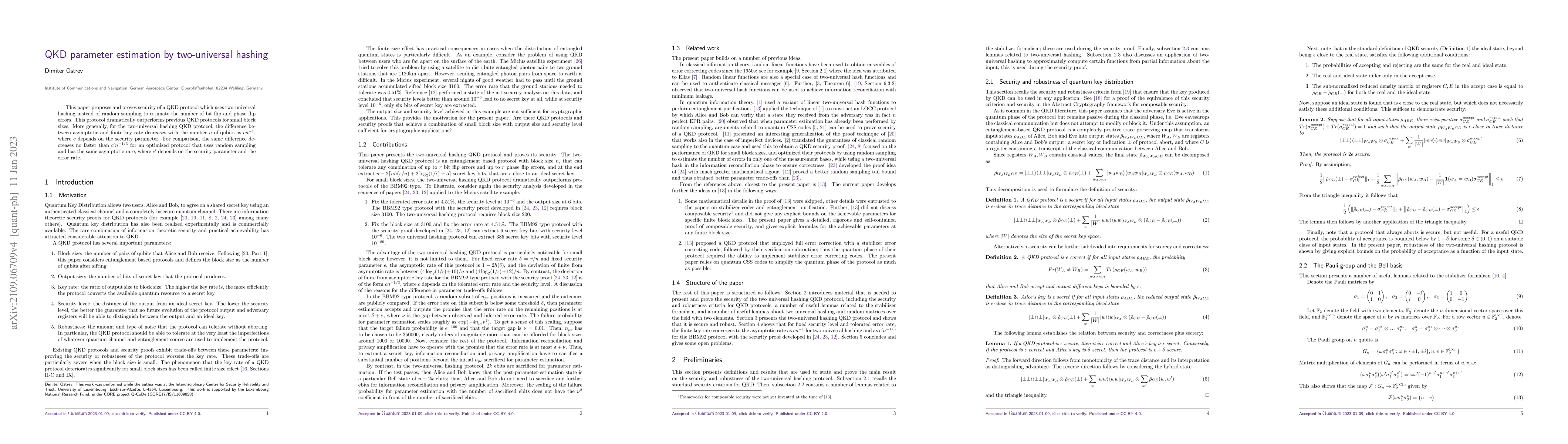 Thumbnail for QKD parameter estimation by two-universal hashing