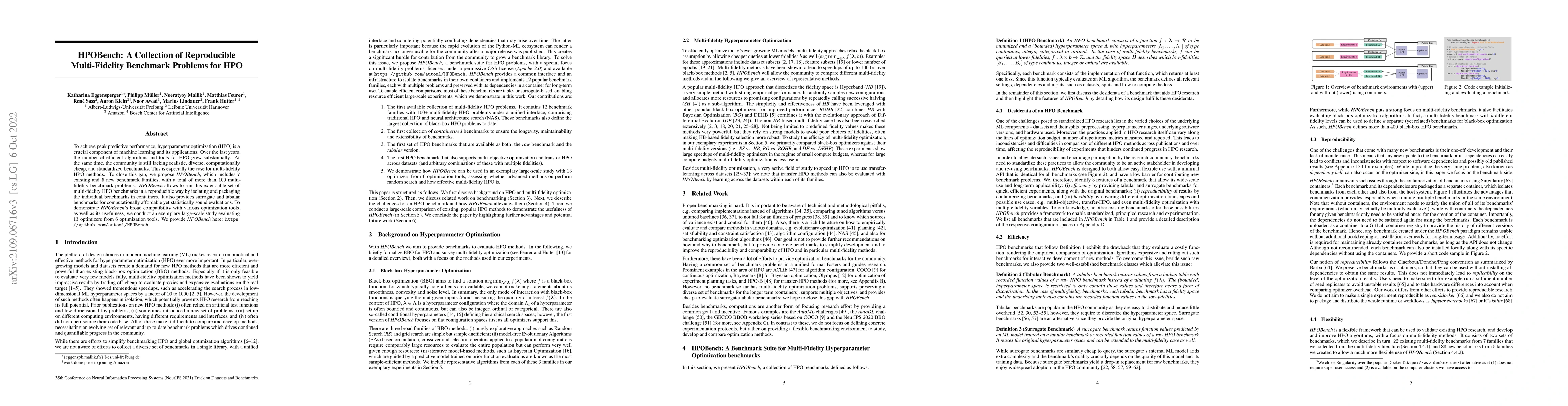 Thumbnail for HPOBench: A Collection of Reproducible Multi-Fidelity Benchmark Problems
  for HPO