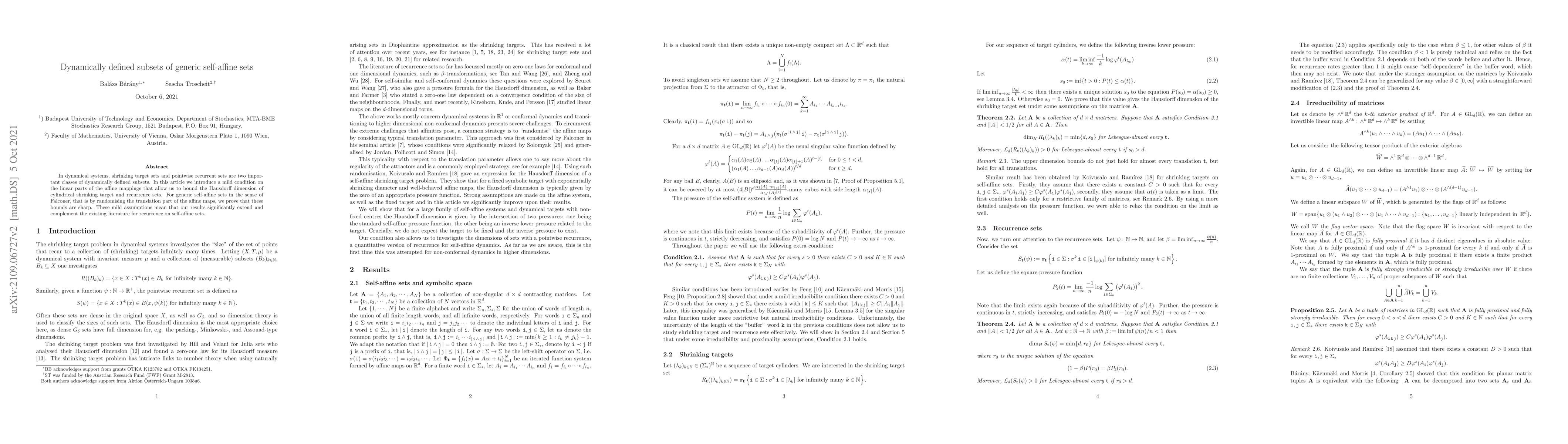 Thumbnail for Dynamically defined subsets of generic self-affine sets