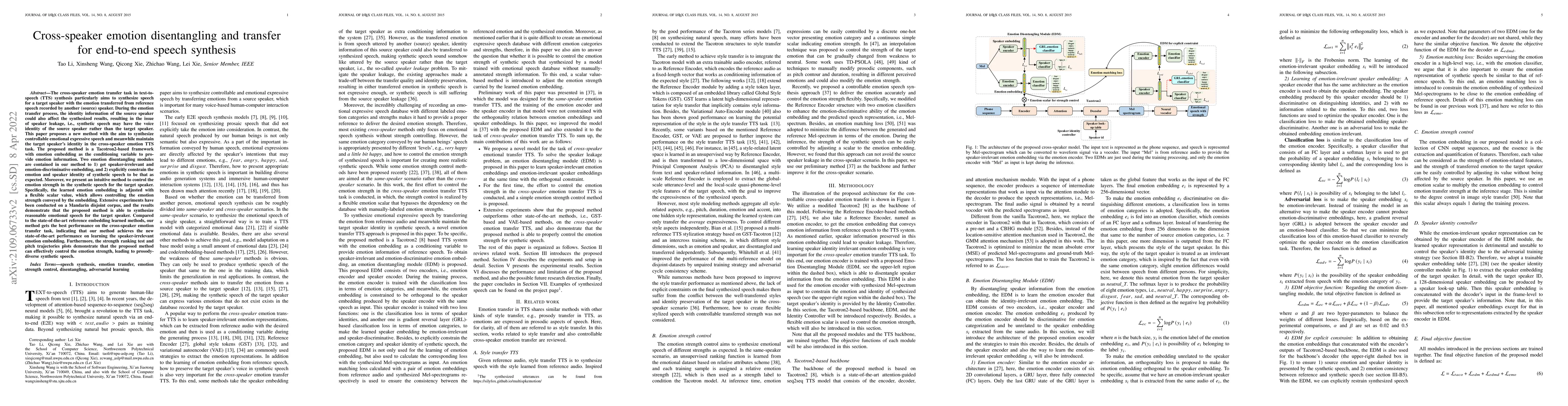 Thumbnail for Cross-speaker emotion disentangling and transfer for end-to-end speech
  synthesis