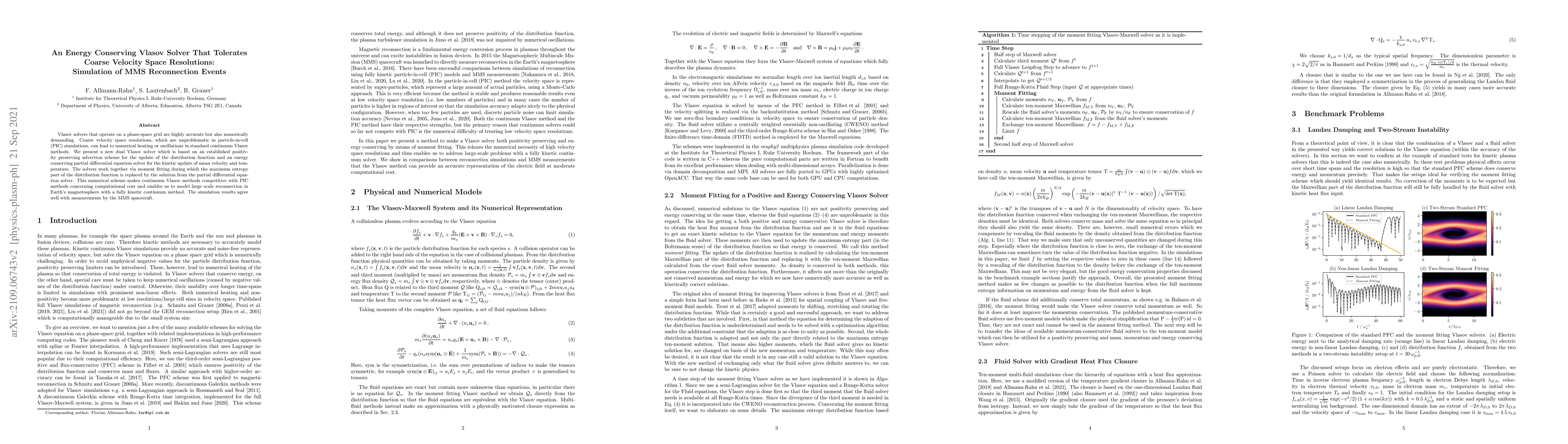 Thumbnail for An Energy Conserving Vlasov Solver That Tolerates Coarse Velocity Space
  Resolutions: Simulation of MMS Reconnection Events