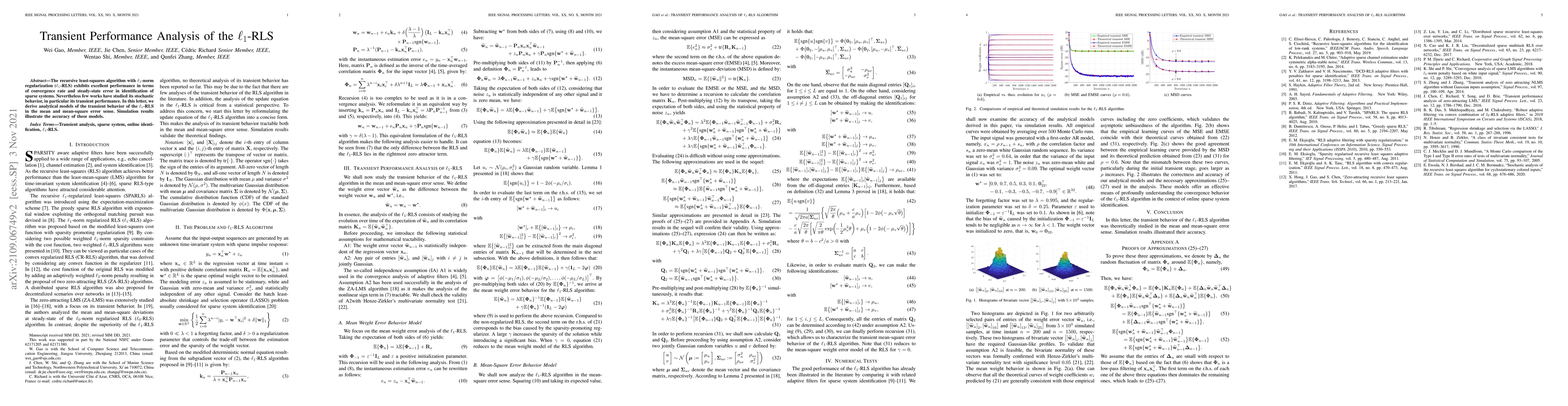 Thumbnail for Transient Performance Analysis of the $\ell_1$-RLS