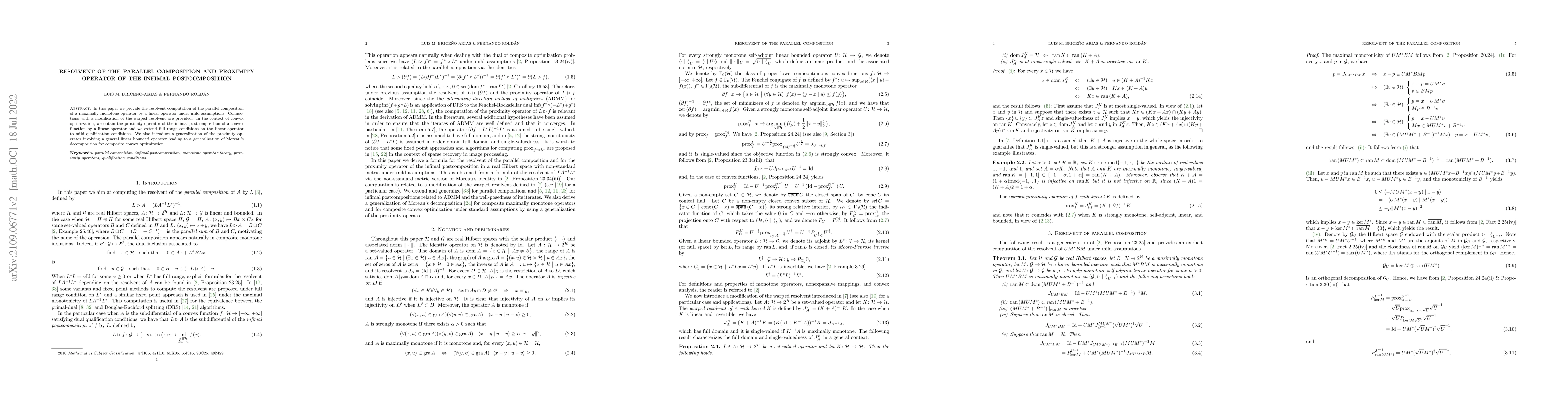 Thumbnail for Resolvent of the parallel composition and proximity operator of the
  infimal postcomposition