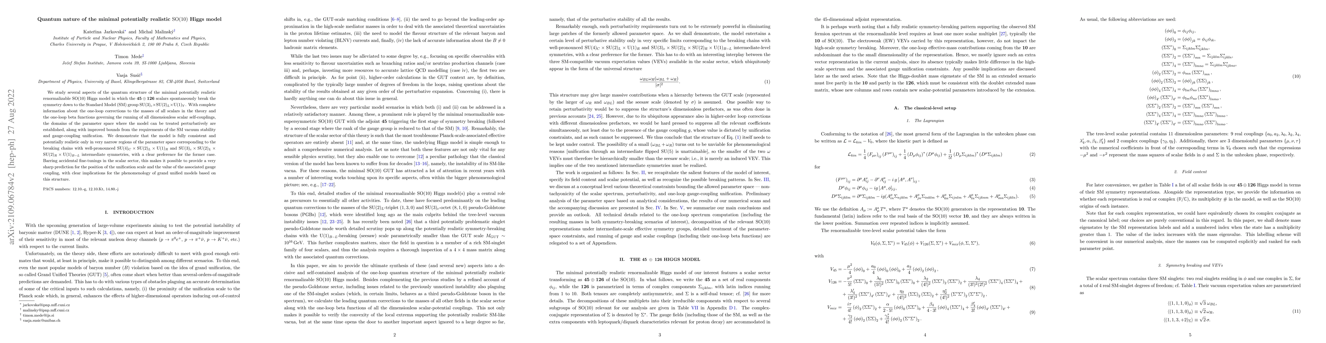 Thumbnail for Quantum nature of the minimal potentially realistic $\mathrm{SO}(10)$
  Higgs model