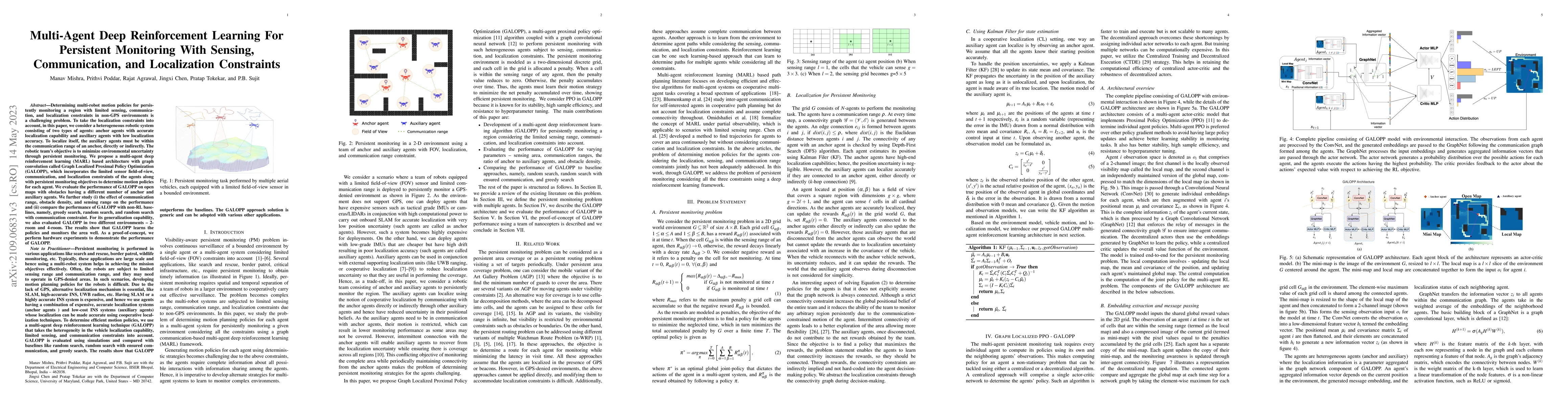 Thumbnail for Multi-Agent Deep Reinforcement Learning For Persistent Monitoring With
  Sensing, Communication, and Localization Constraints