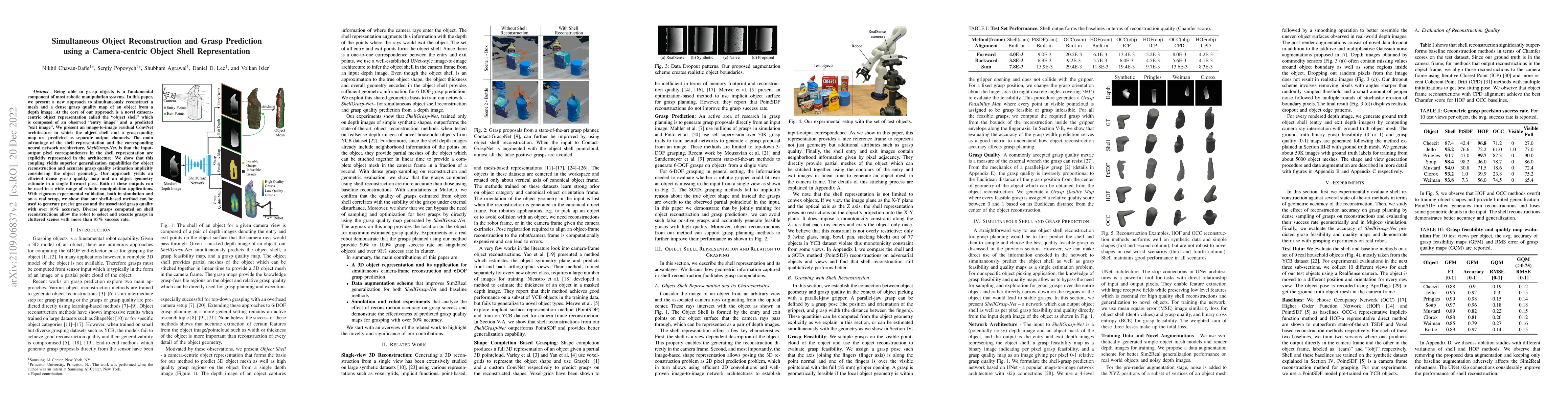 Thumbnail for Simultaneous Object Reconstruction and Grasp Prediction using a
  Camera-centric Object Shell Representation