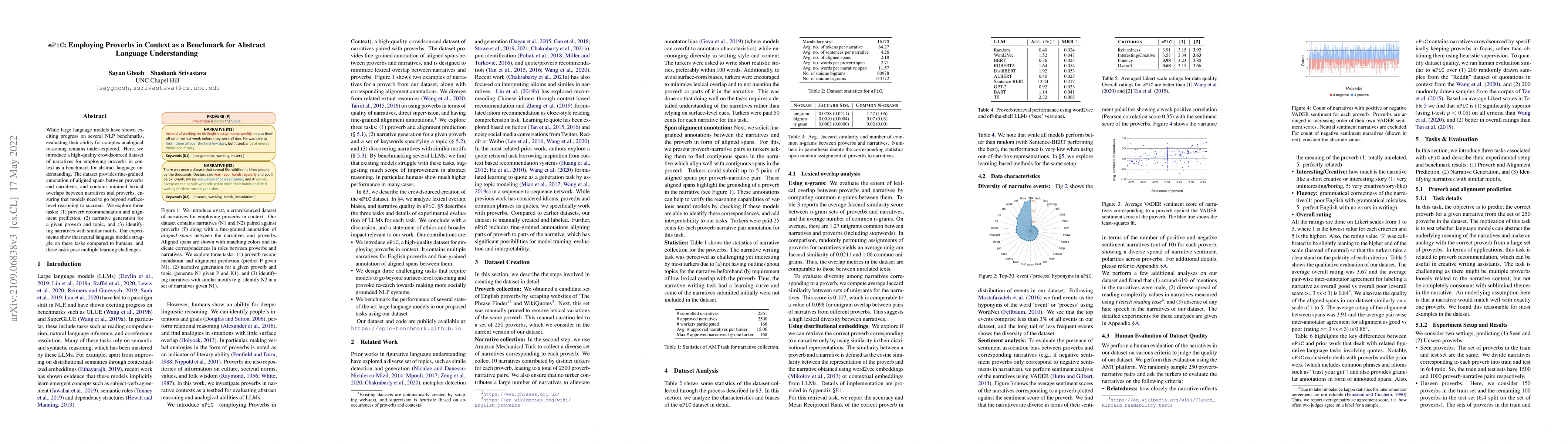 Thumbnail for ePiC: Employing Proverbs in Context as a Benchmark for Abstract Language
  Understanding