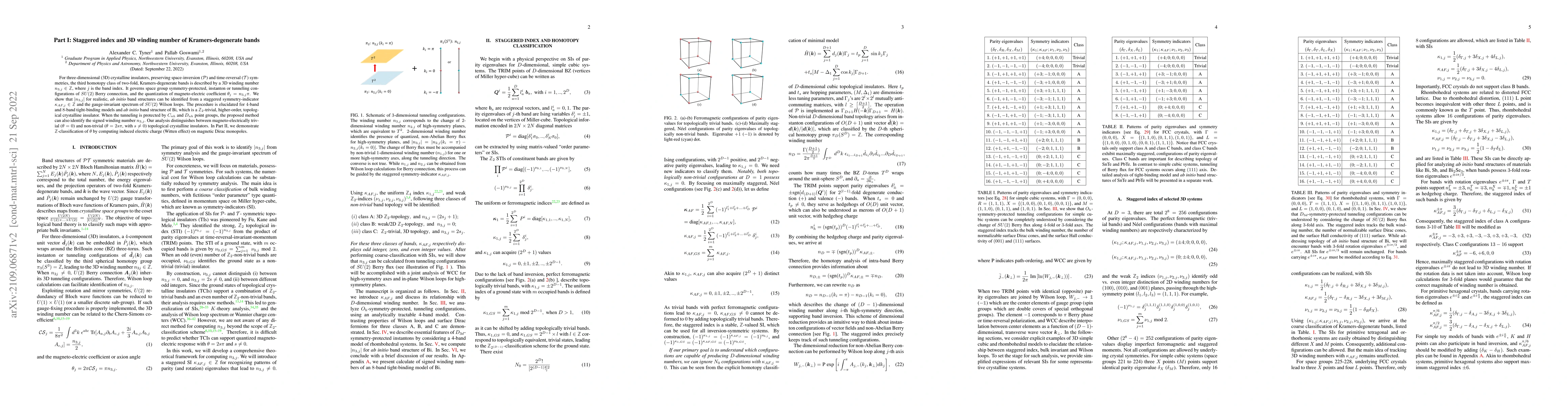 Thumbnail for Part I: Staggered index and 3D winding number of Kramers-degenerate
  bands
