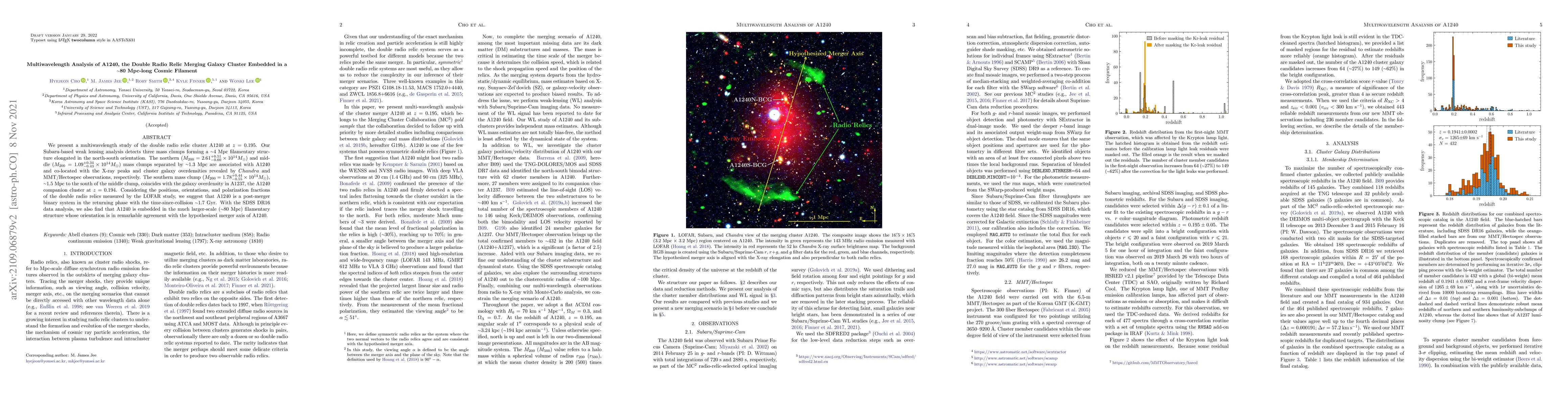 Thumbnail for Multiwavelength Analysis of A1240, the Double Radio Relic Merging Galaxy
  Cluster Embedded in a ~80 Mpc-long Cosmic Filament