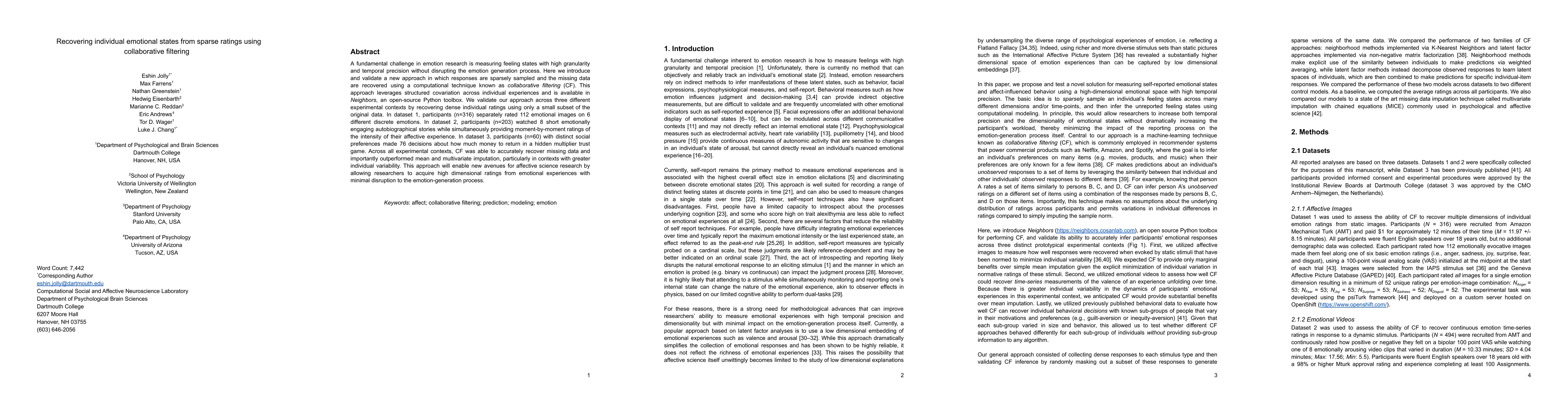 Thumbnail for Recovering individual emotional states from sparse ratings using
  collaborative filtering