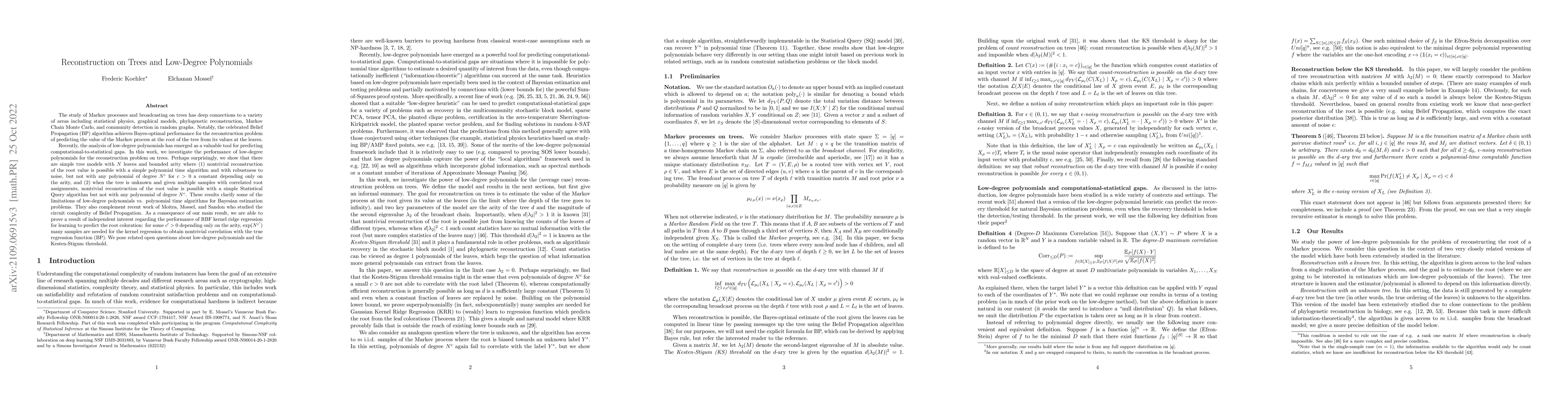 Thumbnail for Reconstruction on Trees and Low-Degree Polynomials