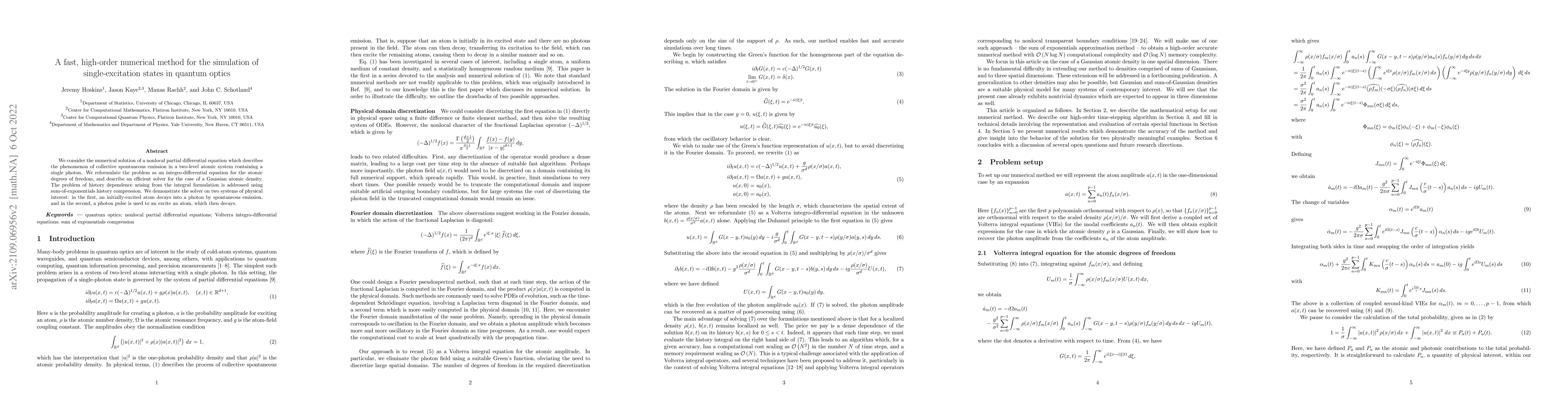 Thumbnail for A fast, high-order numerical method for the simulation of
  single-excitation states in quantum optics