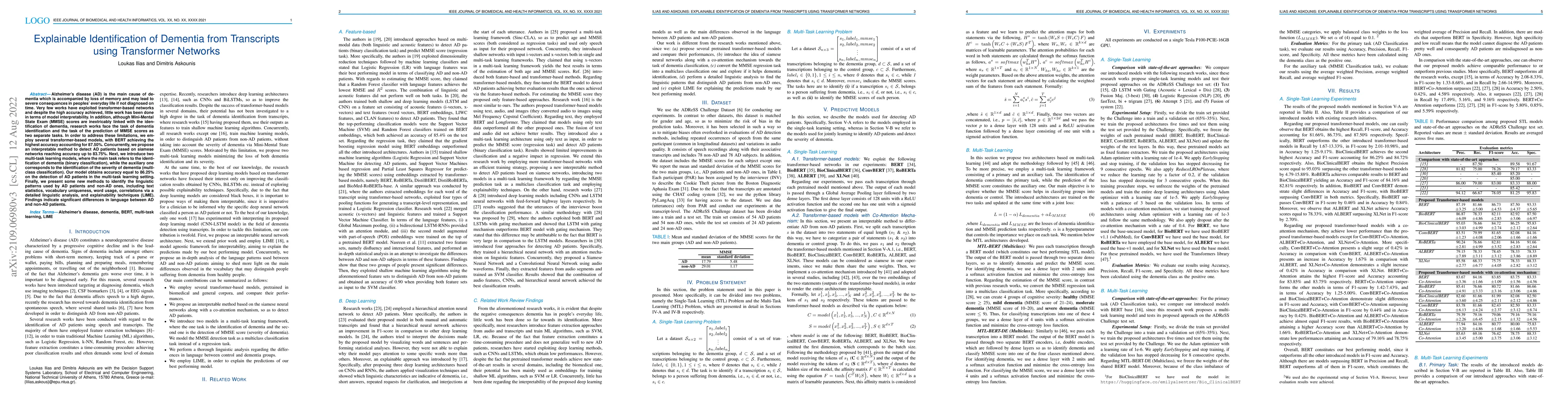 Thumbnail for Explainable Identification of Dementia from Transcripts using
  Transformer Networks