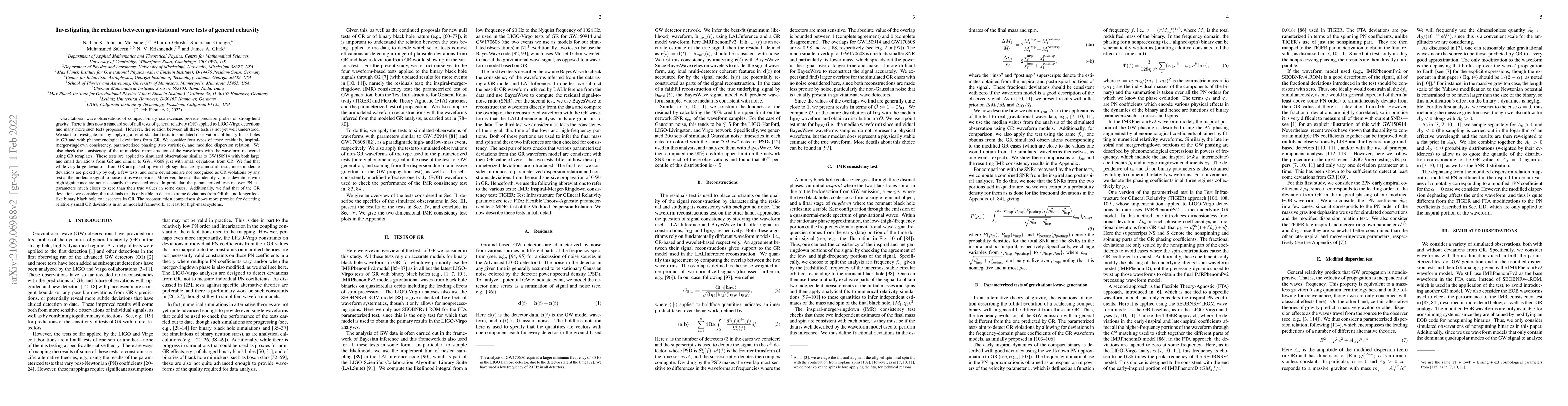 Thumbnail for Investigating the relation between gravitational wave tests of general
  relativity