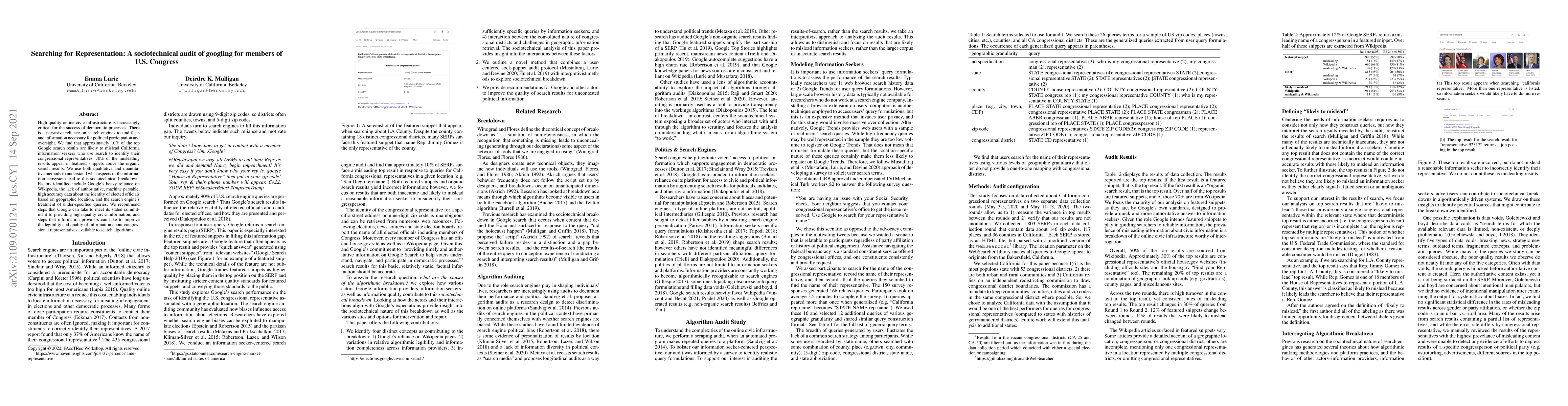 Thumbnail for Searching for Representation: A sociotechnical audit of googling for
  members of U.S. Congress