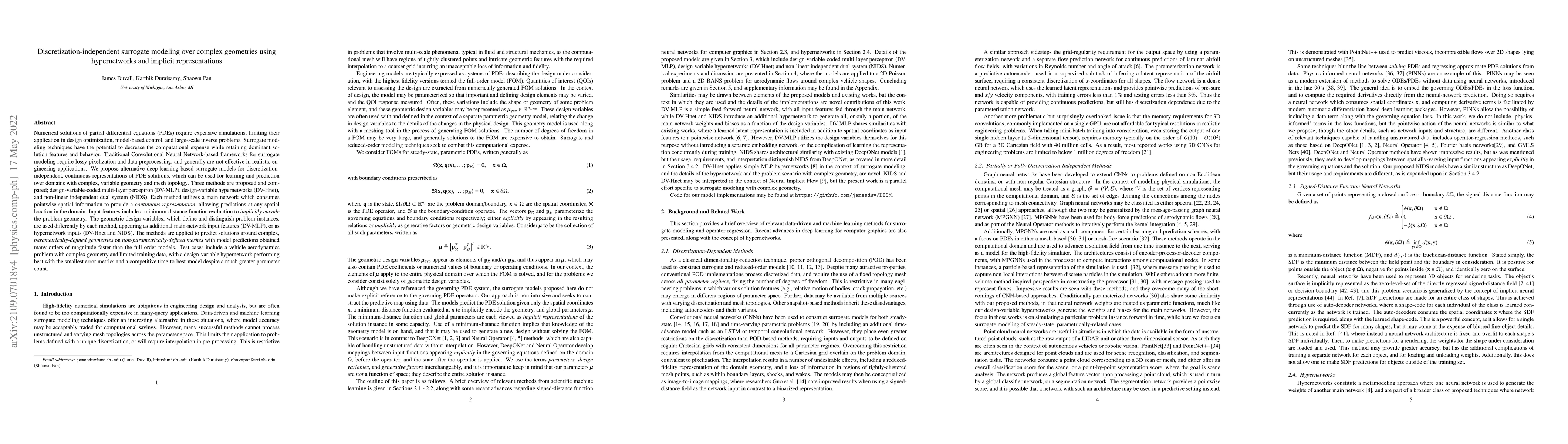 Thumbnail for Discretization-independent surrogate modeling over complex geometries
  using hypernetworks and implicit representations