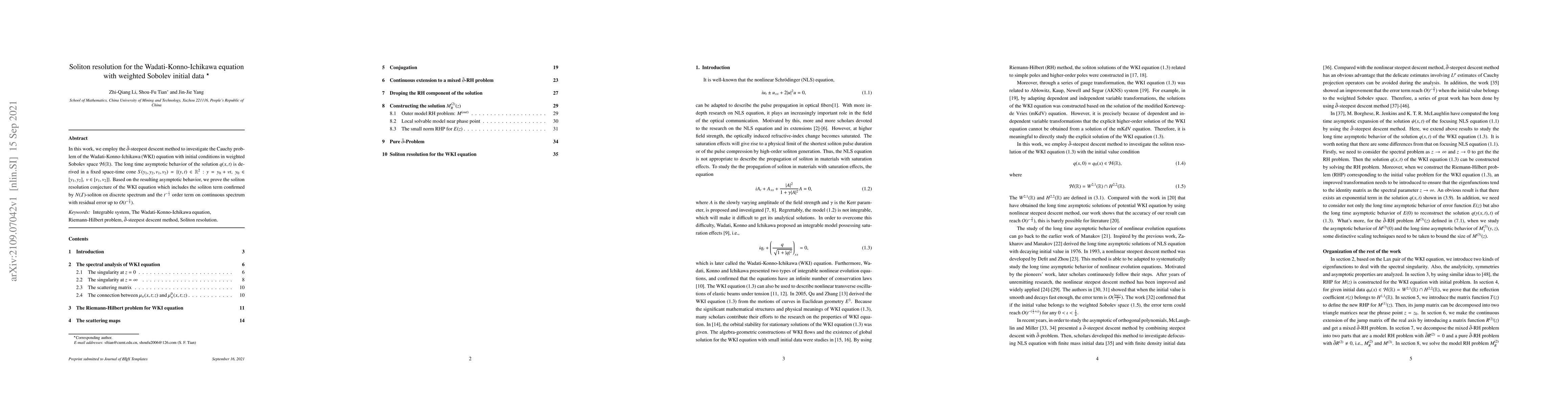 Thumbnail for Soliton resolution for the Wadati-Konno-Ichikawa equation with weighted
  Sobolev initial data