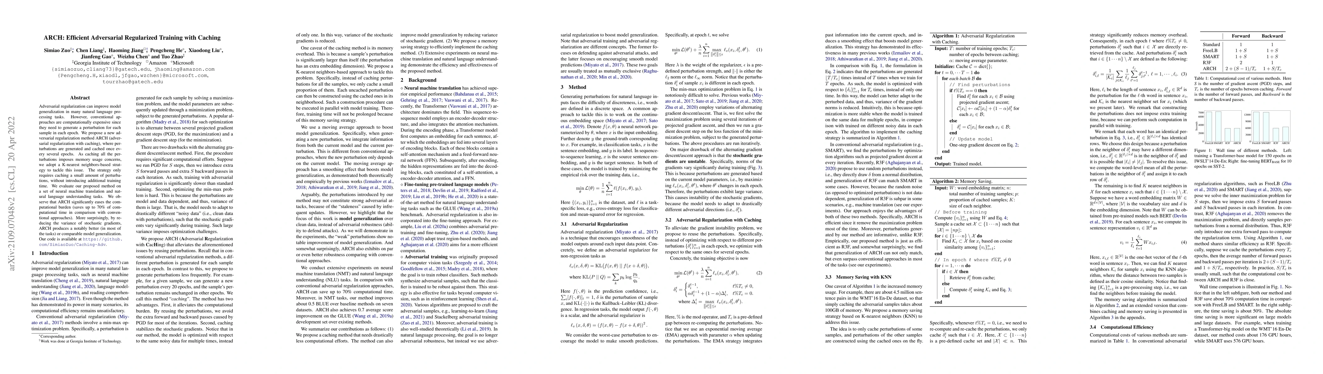 Thumbnail for ARCH: Efficient Adversarial Regularized Training with Caching