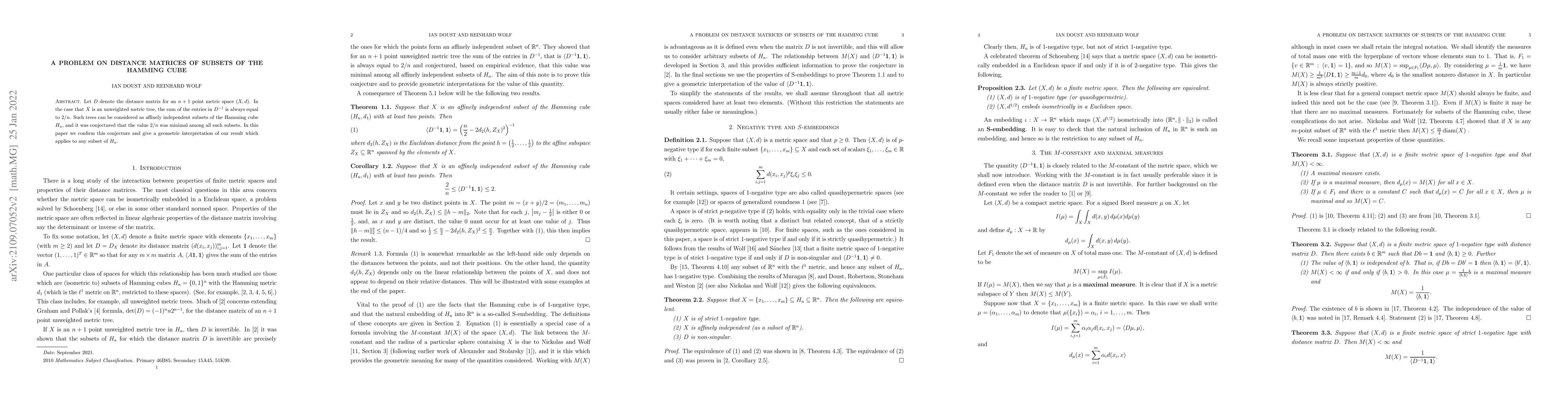 Thumbnail for A problem on distance matrices of subsets of the Hamming cube