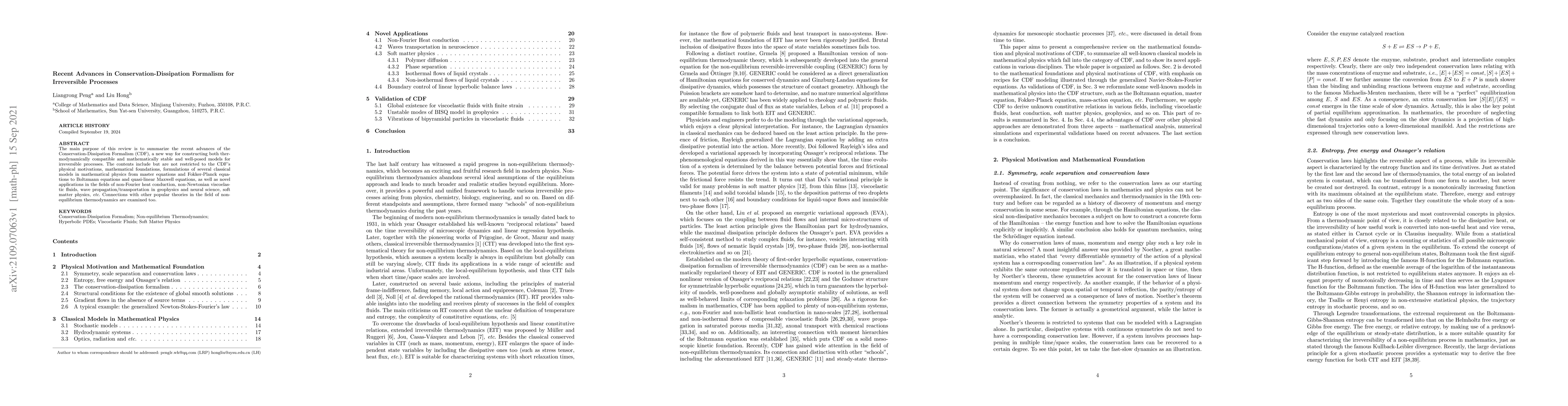Thumbnail for Recent Advances in Conservation-Dissipation Formalism for Irreversible
  Processes
