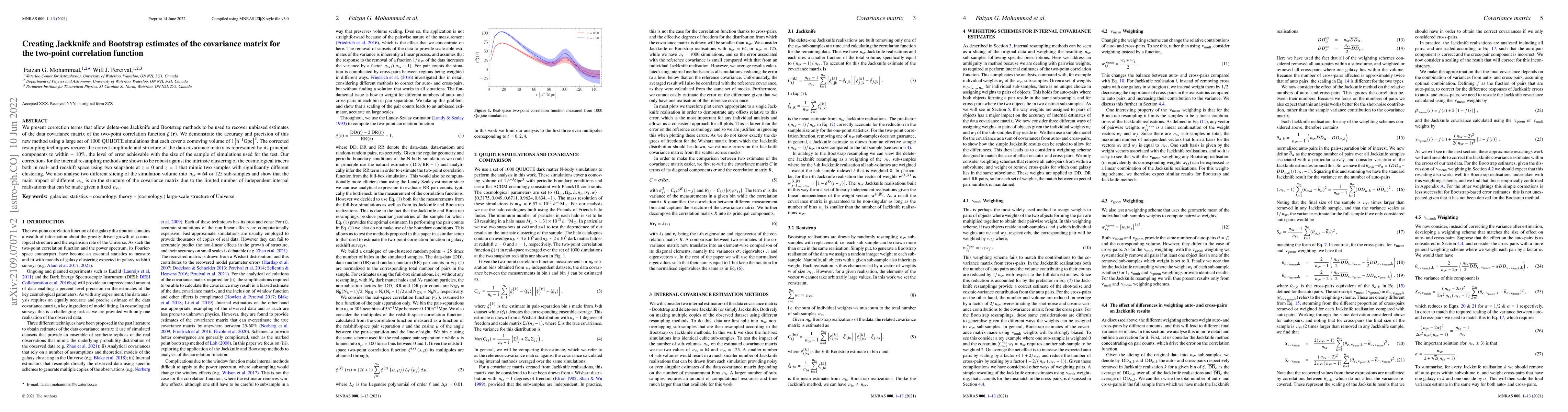 Thumbnail for Creating Jackknife and Bootstrap estimates of the covariance matrix for
  the two-point correlation function
