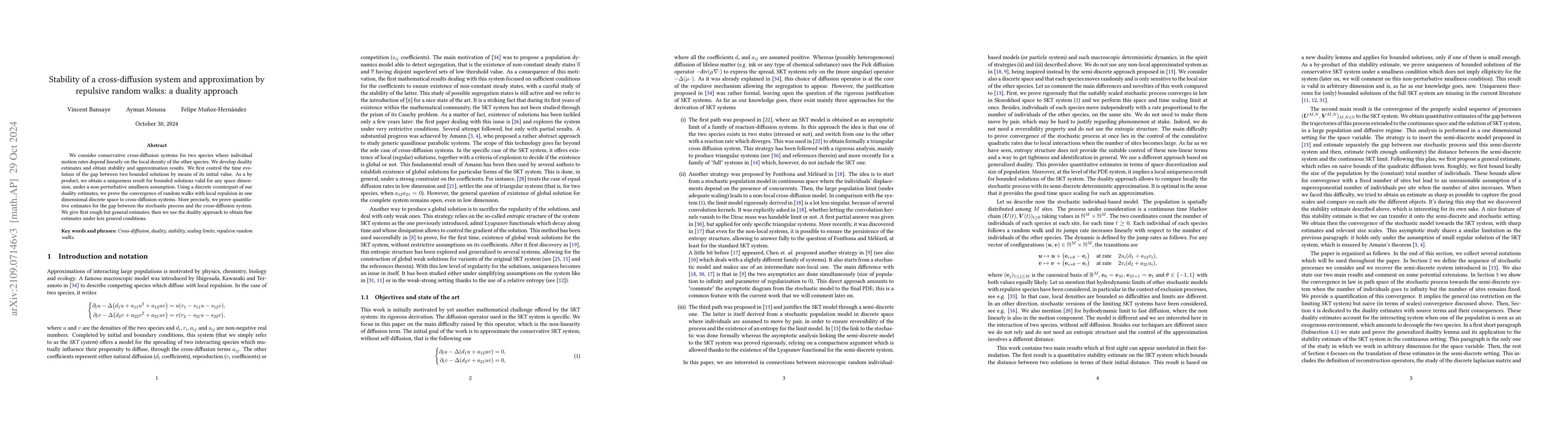 Thumbnail for Stability of a cross-diffusion system and approximation by repulsive
  random walks: a duality approach