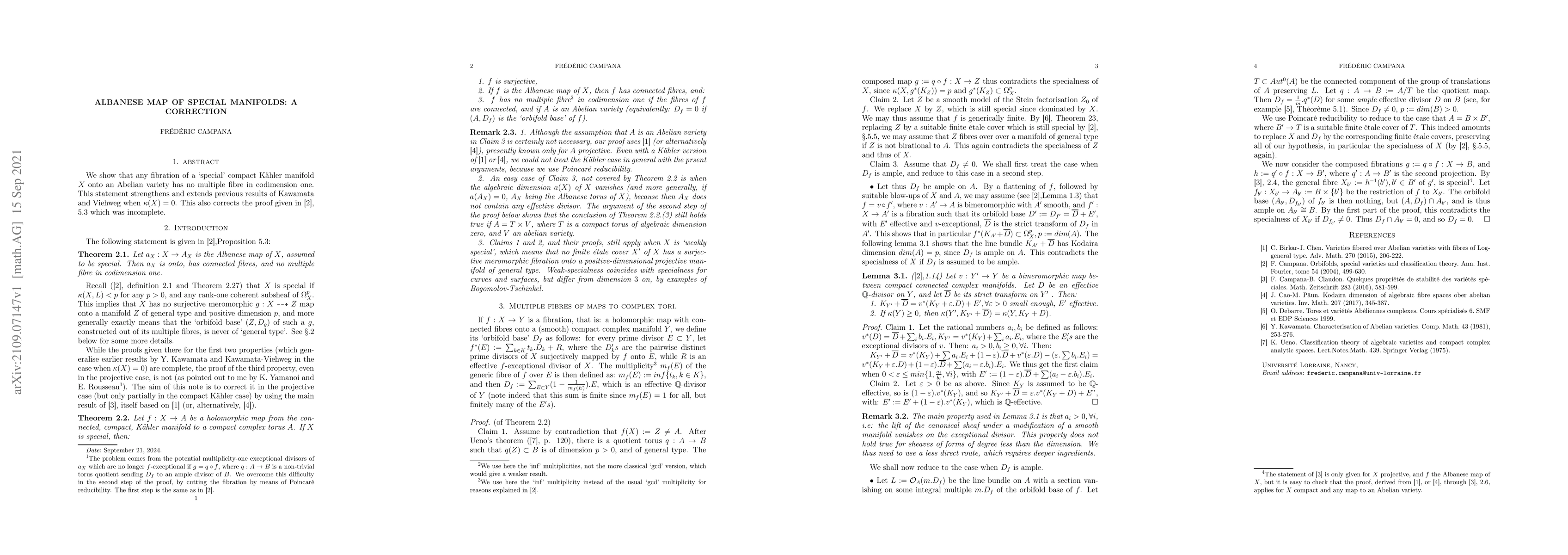 Thumbnail for Albanese map of special manifolds: A correction