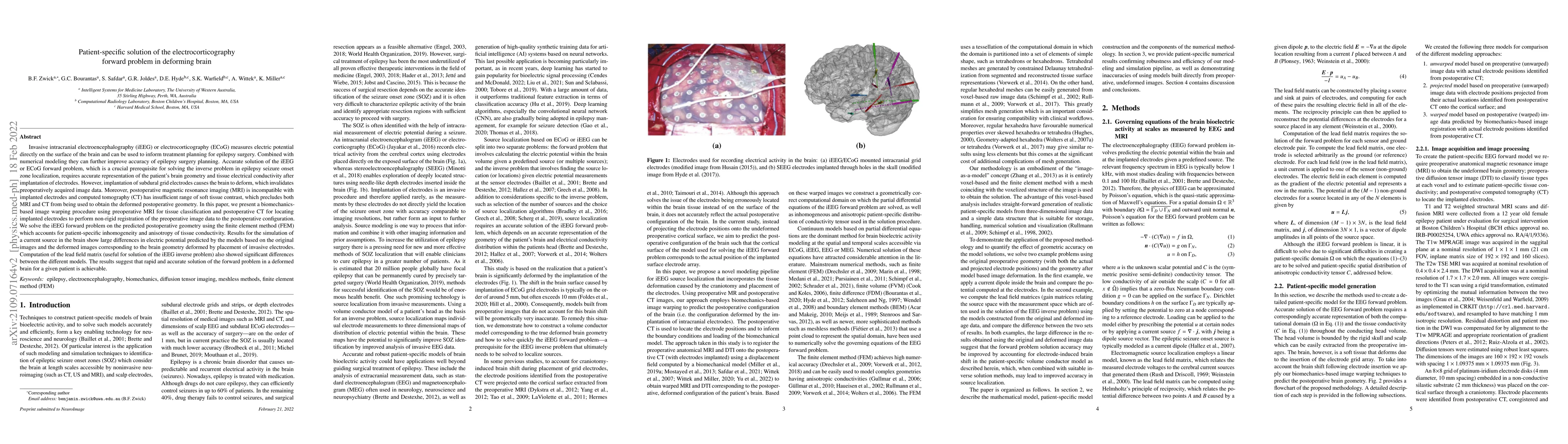 Thumbnail for Patient-specific solution of the electrocorticography forward problem in
  deforming brain