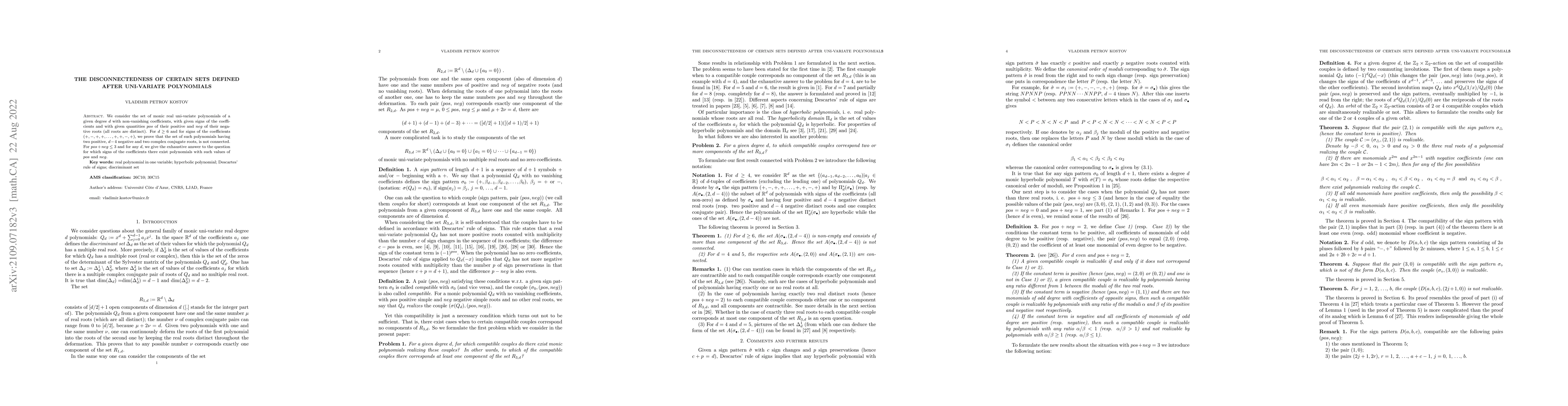 Thumbnail for The disconnectedness of certain sets defined after uni-variate
  polynomials