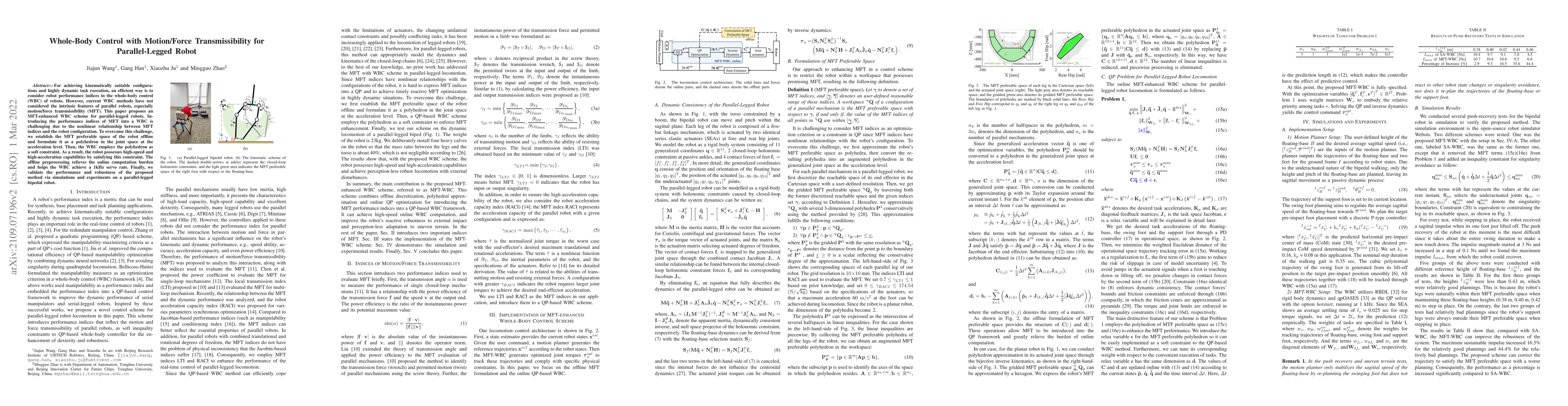 Thumbnail for Whole-Body Control with Motion/Force Transmissibility for
  Parallel-Legged Robot