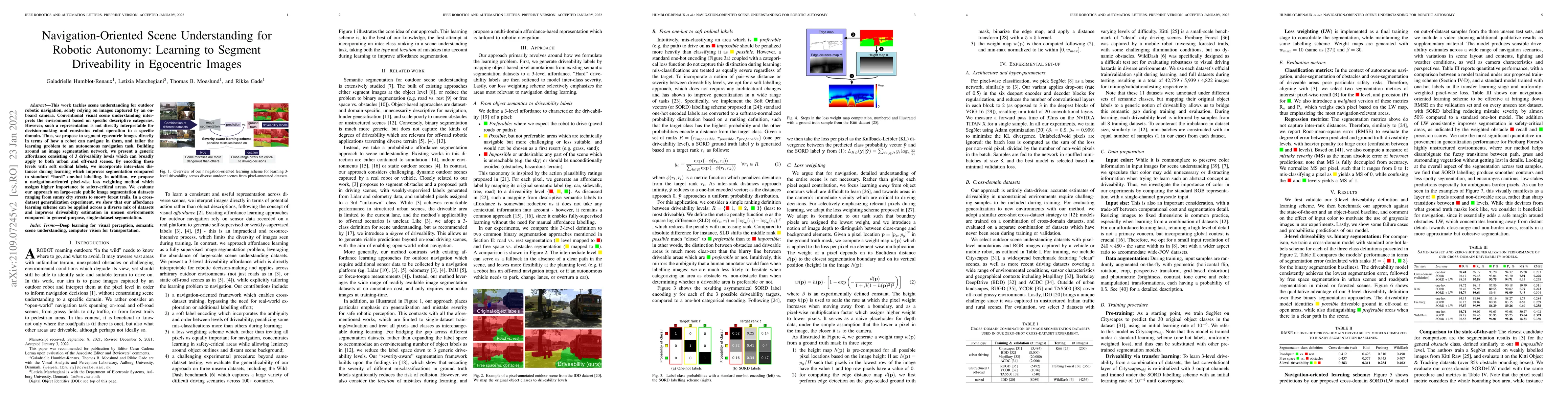 Thumbnail for Navigation-Oriented Scene Understanding for Robotic Autonomy: Learning
  to Segment Driveability in Egocentric Images