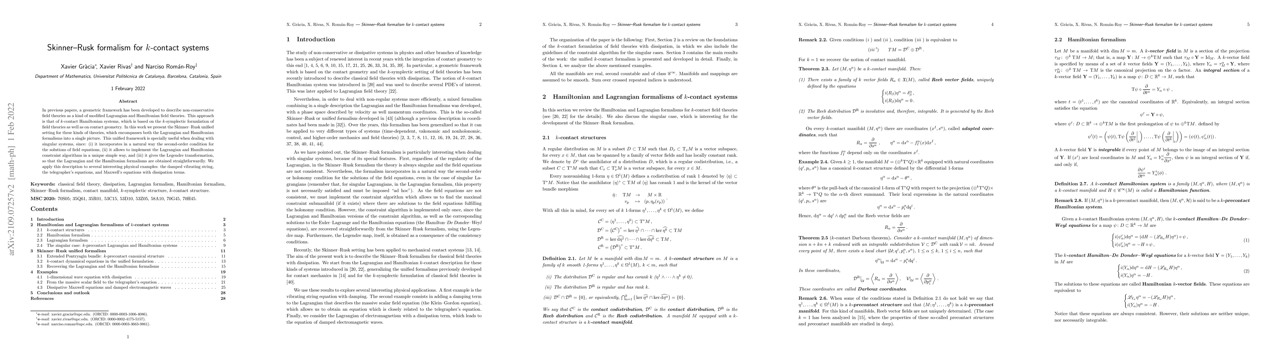 Thumbnail for Skinner-Rusk formalism for k-contact systems