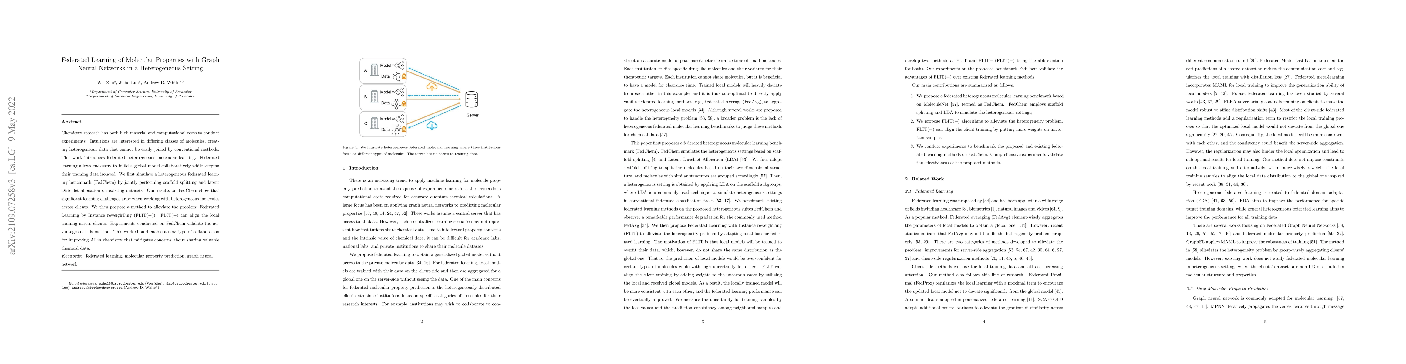 Thumbnail for Federated Learning of Molecular Properties with Graph Neural Networks in
  a Heterogeneous Setting