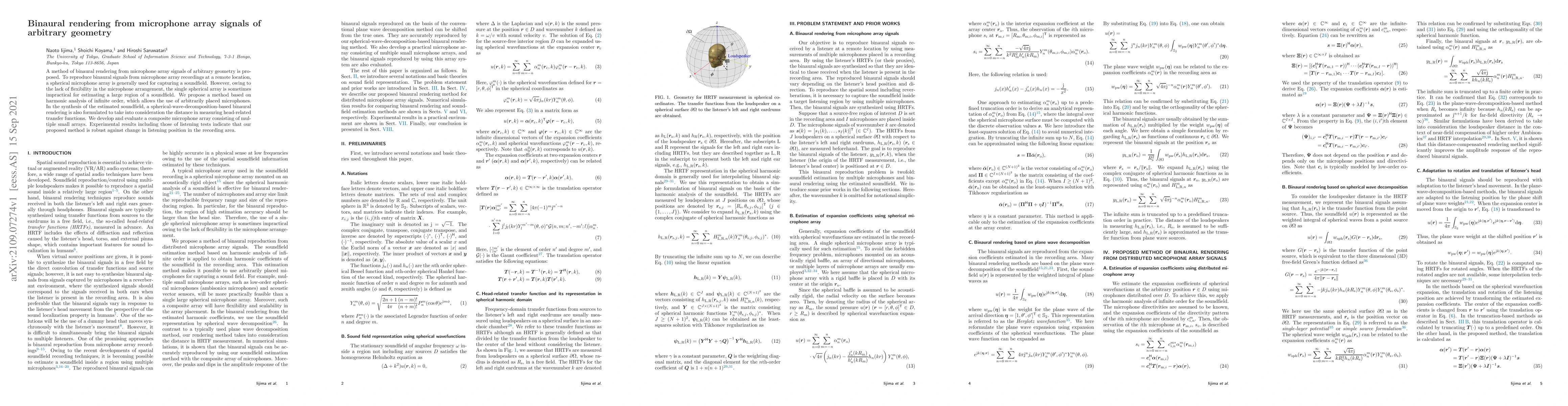 Thumbnail for Binaural rendering from microphone array signals of arbitrary geometry